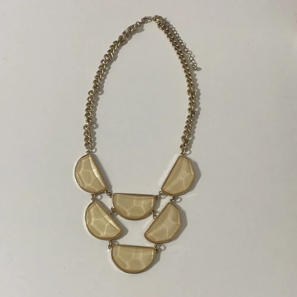 Yellow Rhinestone Bib Statement Necklace Chain Semi Circle Gold Tone Acrylic Mod